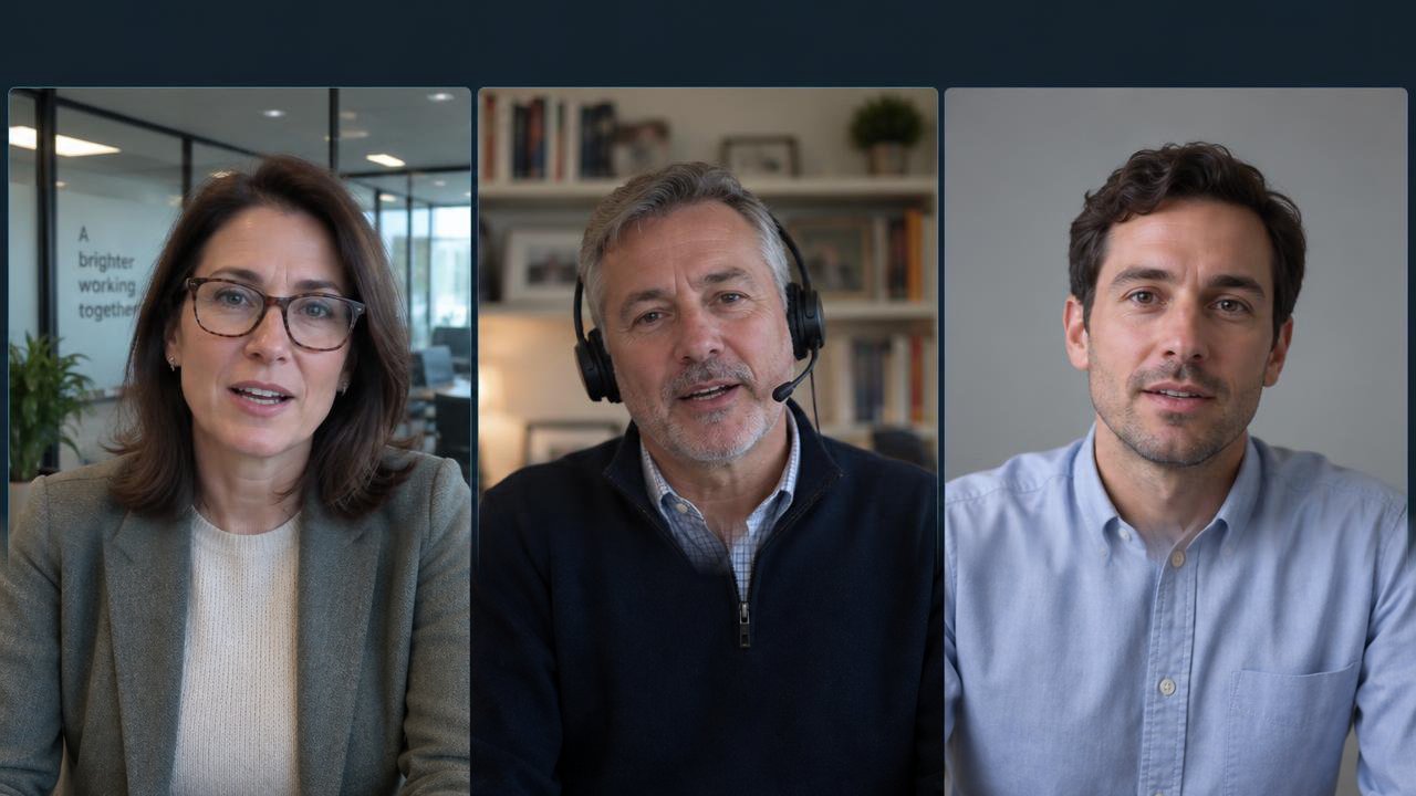Three speakers on a recorded webinar video call: a moderator, a subject-matter expert and a right-of-way manager